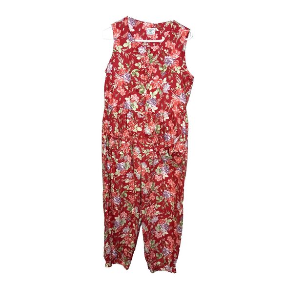 Vintage Laura Ashley Size M Playsuit Jumpsuit Romper Red Floral Cottagecore Crop - Picture 1 of 12
